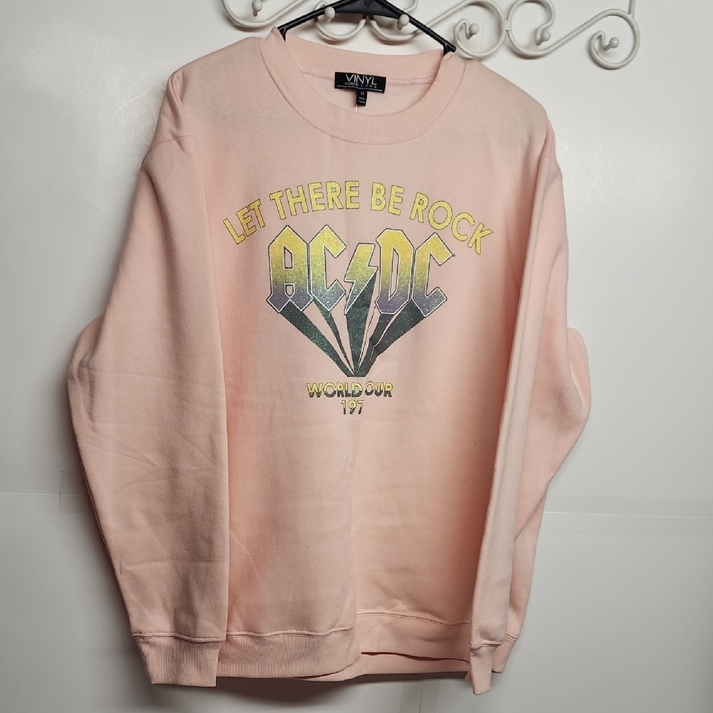 Vinyl Icons AC/DC Let There Be Rock World Tour 1977 Pink Graphic Soft Sweatshirt